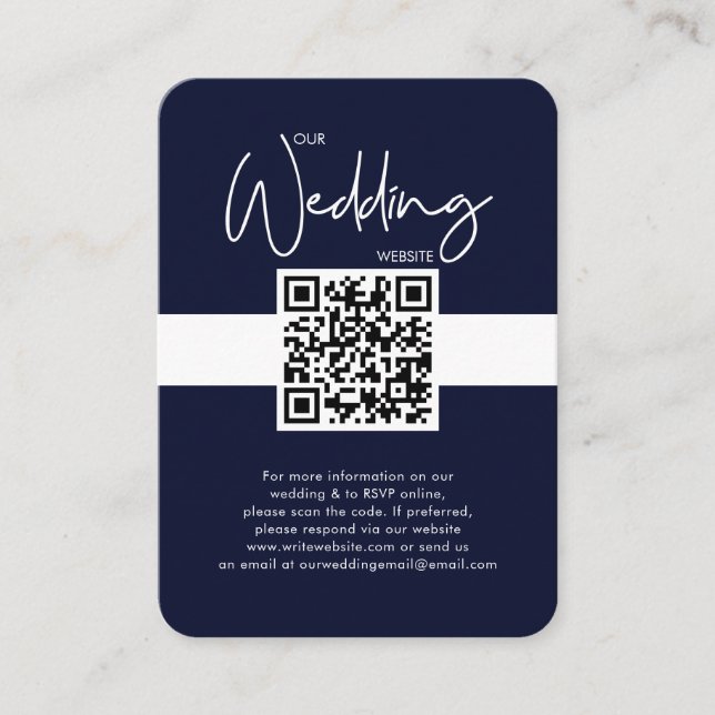 Tarjeta De Recepción Sitio web de Boda azul náutico QR Foto de código R (Anverso)