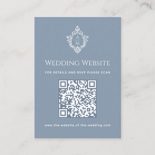 Tarjeta De Recepción Sitio web de boda azul polvoriento Código QR del e (Anverso)