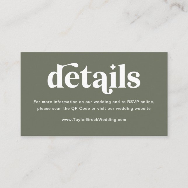 Tarjeta De Recepción Sitio web de boda boho retro verde salvia (Anverso)