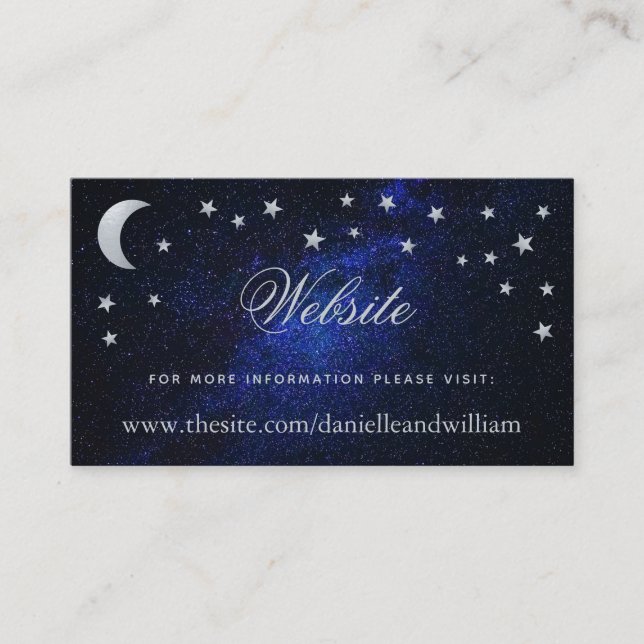 Tarjeta De Recepción Sitio web de boda celestial Luna y estrellas Noche (Anverso)