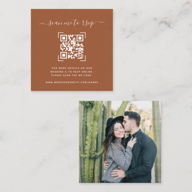 Tarjeta De Recepción Sitio web de boda | Código QR Escanear Foto (Anverso / Reverso)