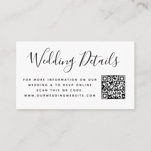 Tarjeta De Recepción Sitio web de boda | Código QR  Mínimo  RSVP Simple (Anverso)