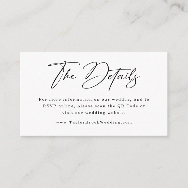 Tarjeta De Recepción Sitio web de boda | Código QR RSVP de boda (Anverso)