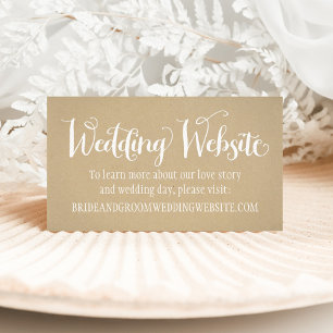 Tarjeta De Recepción Sitio web de boda con caligrafía Kraft rústica