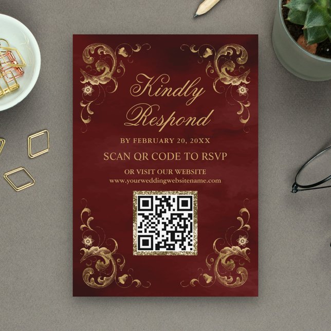 Tarjeta De Recepción Sitio web de boda con código QR de respuesta RSVP  (Subido por el creador)