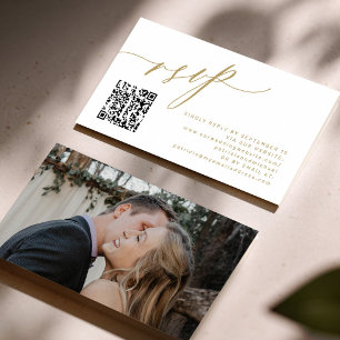 Tarjeta De Recepción sitio web de boda con código QR moderno en oro