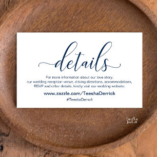 Tarjeta De Recepción Sitio web de boda con elegante letra azul marino