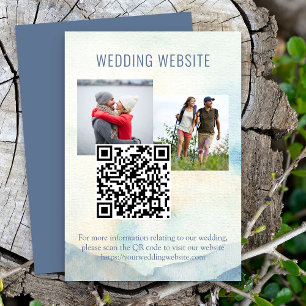 Tarjeta De Recepción Sitio web de boda con foto y código QR del lago de