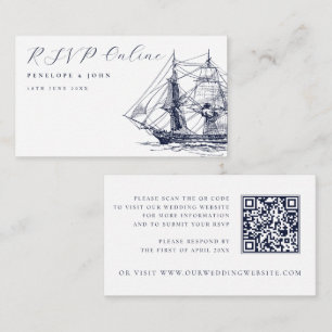 Tarjeta De Recepción Sitio web de boda con ilustración náutica elegante