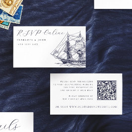 Tarjeta De Recepción Sitio web de boda con ilustración náutica elegante