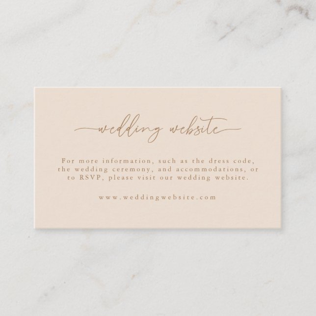 Tarjeta De Recepción Sitio web de boda con letra script beige moderna (Anverso)