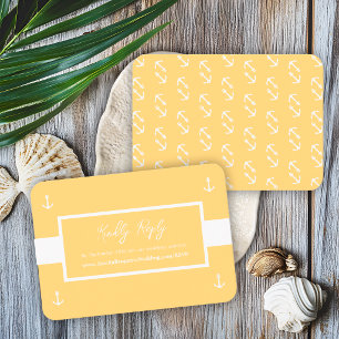 Tarjeta De Recepción Sitio web de boda con patrón náutico blanco amaril