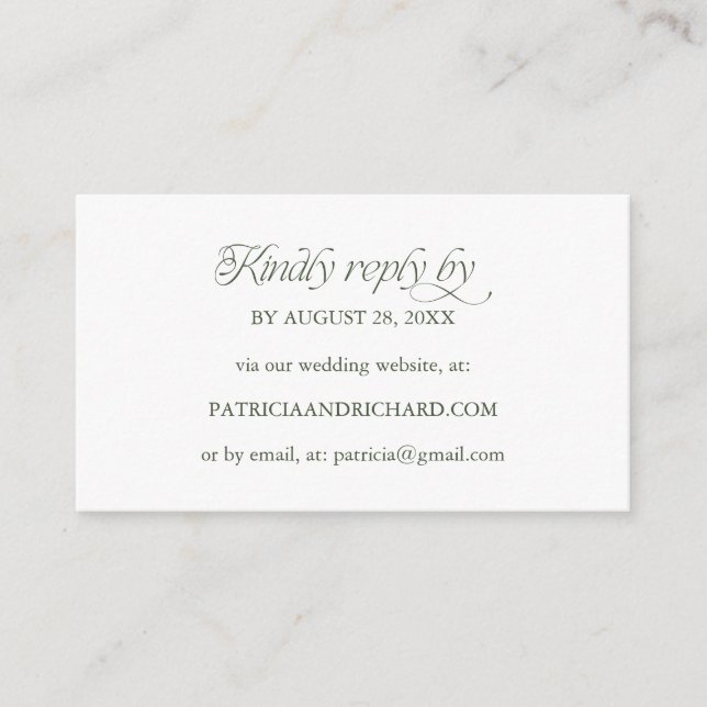 Tarjeta De Recepción Sitio web de boda con RSVP en línea Forest Green (Anverso)