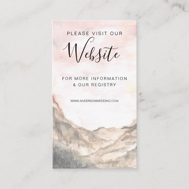 Tarjeta De Recepción Sitio web de boda de acuarela de montaña simple (Anverso)