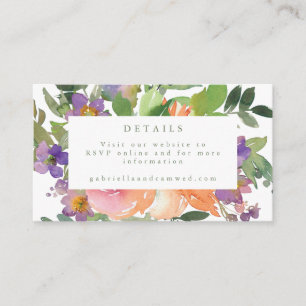 Tarjeta De Recepción Sitio web de Boda de color mínimo morado con flore
