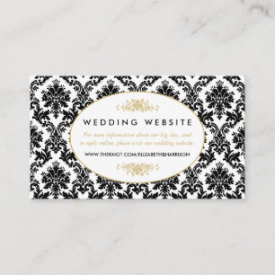 Tarjeta De Recepción Sitio web de Boda de Damasco Blanco y Negro de Oro