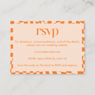 Tarjeta De Recepción Sitio web de boda de damero abstracto naranja retr