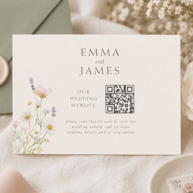 Tarjeta De Recepción Sitio web de boda de flores silvestres elegantes (Elegant Wild Flowers Wedding Website Enclosure Card)