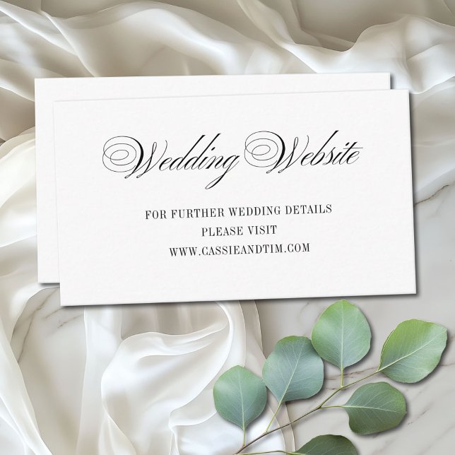 Tarjeta De Recepción Sitio web de Boda de guiones blancos simples y ele (A simple, modern wedding website enclosure card with a vintage flair)