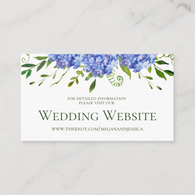 Tarjeta De Recepción Sitio web de boda de Hortensias Azules (Anverso)