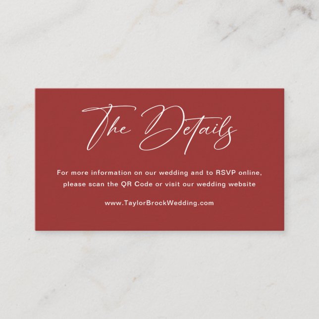 Tarjeta De Recepción Sitio web de boda de Navidad Rojo Elegante (Anverso)