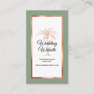 Tarjeta De Recepción Sitio web de boda de palma de cobre rosa verde sal