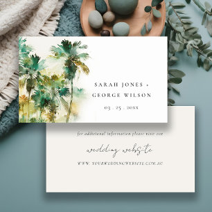Tarjeta De Recepción Sitio web de boda de palmeras tropicales verde osc