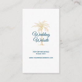 Tarjeta De Recepción Sitio web de Boda de Playa Tropical Blue Gold Palm