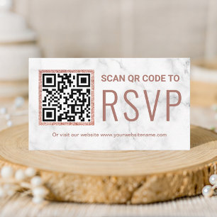 Tarjeta De Recepción Sitio web de boda de respuesta QR Code Mármol Rosa