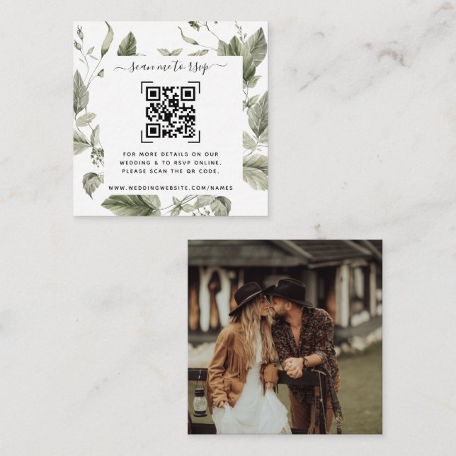 Tarjeta De Recepción Sitio web de boda de vegetación | Código QR (Anverso / Reverso)