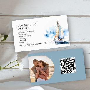 Tarjeta De Recepción Sitio web de boda de velero costero y código QR