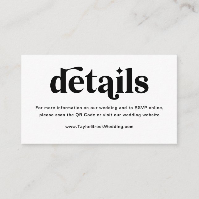 Tarjeta De Recepción Sitio web de boda disco blanco y negro (Anverso)