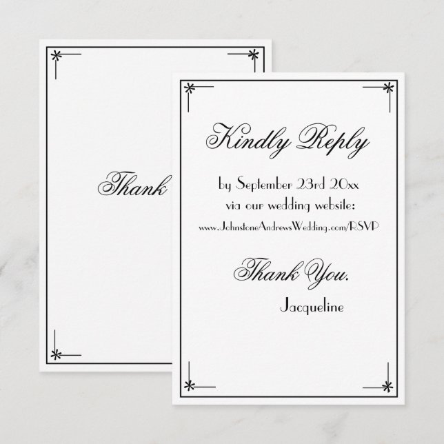 Tarjeta De Recepción Sitio web de boda elegante con guión de moda simpl (Anverso / Reverso)