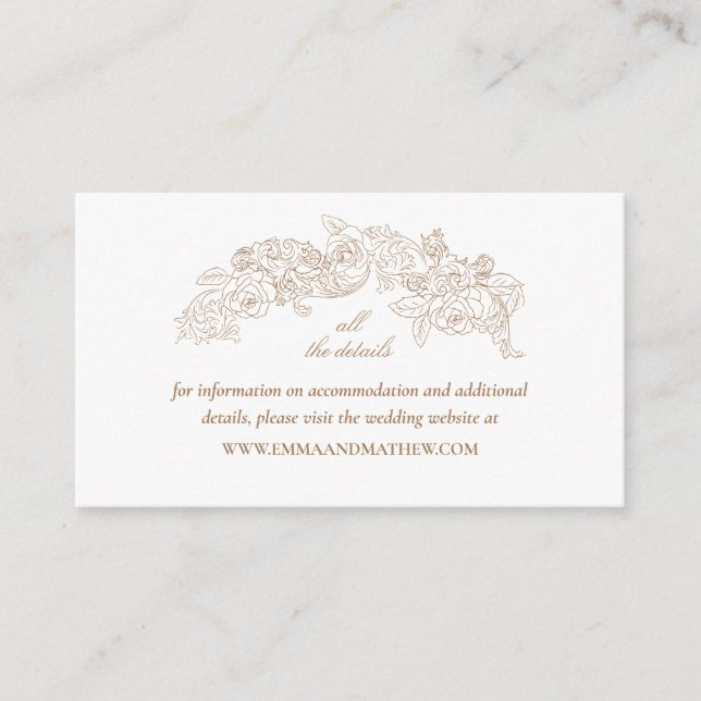 Tarjeta De Recepción Sitio web de boda elegante dorado pardo (Anverso)