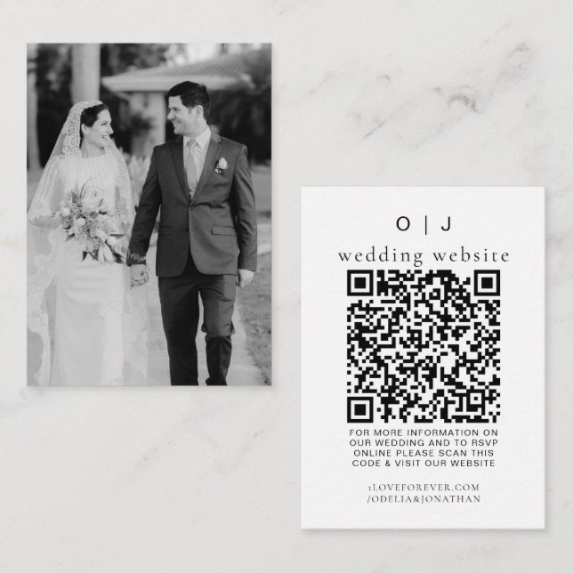 Tarjeta De Recepción Sitio web de boda elegante | Foto código QR RSVP (Anverso / Reverso)