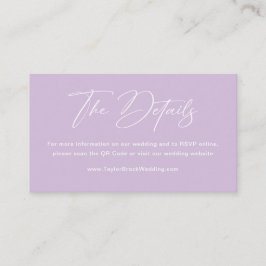 Tarjeta De Recepción Sitio web de boda elegante lila púrpura
