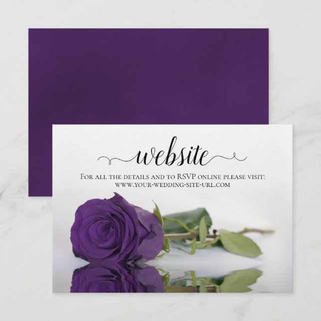 Tarjeta De Recepción Sitio web de boda elegante rosa púrpura real profu (Anverso / Reverso)