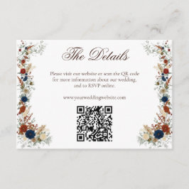 Tarjeta De Recepción Sitio web de boda floral azul marino y naranja que