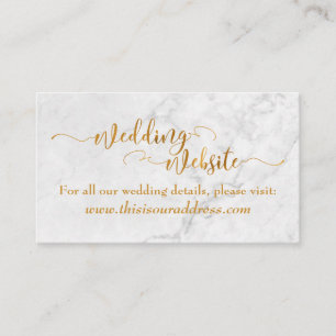 Tarjeta De Recepción Sitio web de boda Guion de hoja de oro y mármol