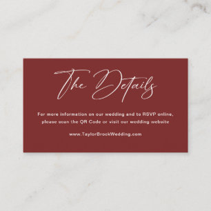 Tarjeta De Recepción Sitio web de boda minimalista de color burdeos
