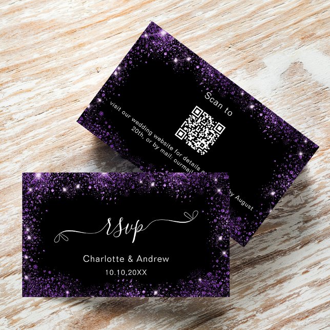 Tarjeta De Recepción Sitio web de boda morado negro RSVP código QR (Subido por el creador)