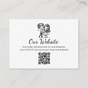 Tarjeta De Recepción Sitio web de boda negro y blanco de novios de dibu