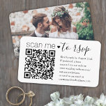 Tarjeta De Recepción Sitio web de boda RSVP Código QR Respuesta de foto<br><div class="desc">Comparte una de tus fotos de compromiso o boda y simplifica las respuestas de RSVP con elegantes tarjetas de código QR modernas. La imagen y todo el texto son fáciles de personalizar, incluyendo la frase que dice "escaneame para RSVP". Para crear tu propio código QR usando el generador, simplemente escribe...</div>