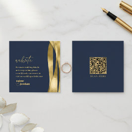 Tarjeta De Recepción Sitio web de boda Sculptural Waves Navy Gold ID131