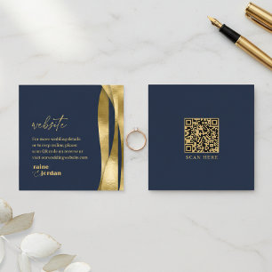 Tarjeta De Recepción Sitio web de boda Sculptural Waves Navy Gold ID131
