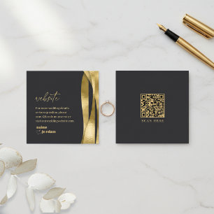 Tarjeta De Recepción Sitio web de boda Sculptural Waves Negro Oro ID131