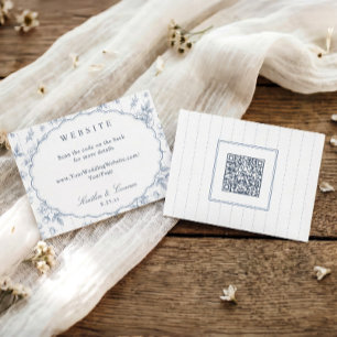 Tarjeta De Recepción Sitio web de boda vintage Dusty Blue Floral Francé