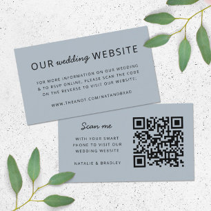 Tarjeta De Recepción Sitio web de bodas   Código QR azul moderno mínimo