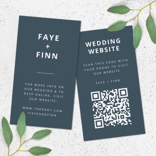 Tarjeta De Recepción Sitio web de bodas | Código QR Dusky Blue Scandina (Direct guests seamlessly to your wedding website using this QR code enclosure card)
