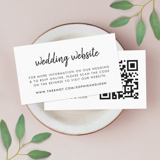 Tarjeta De Recepción Sitio web de bodas | Código QR escaneado Minimalis (Modern minimal wedding website QR code enslosure cards - elegant, simple, and easily customizable)